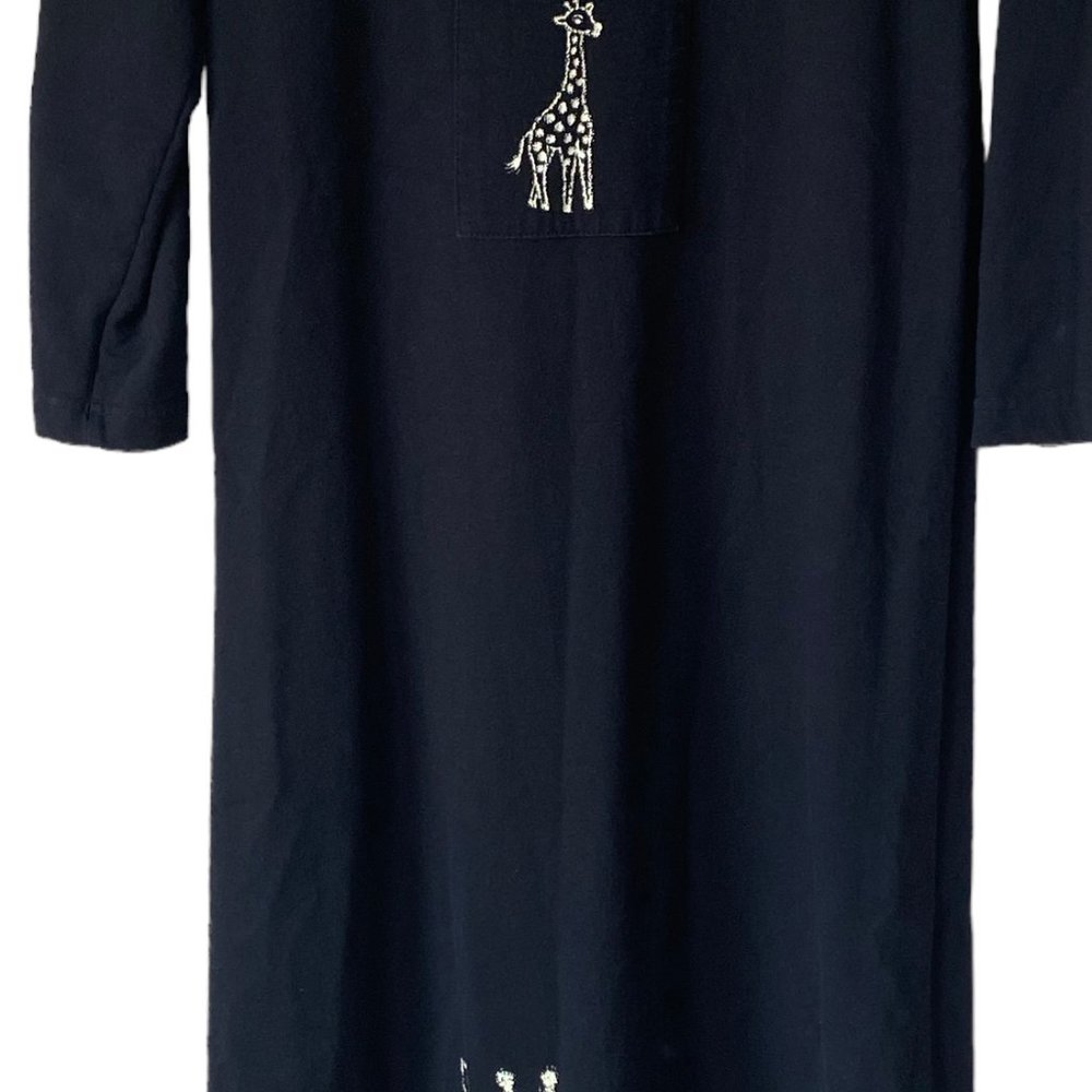 Vintage Cité Black Art To Wear Giraffe Graphic Print Long Sleeve Maxi Dress USA - Picture 12 of 15